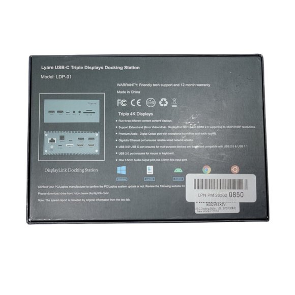 Lyare 4k Displays Gray USB-C Docking Station LDP-01 Triple Displays - Picture 10 of 10
